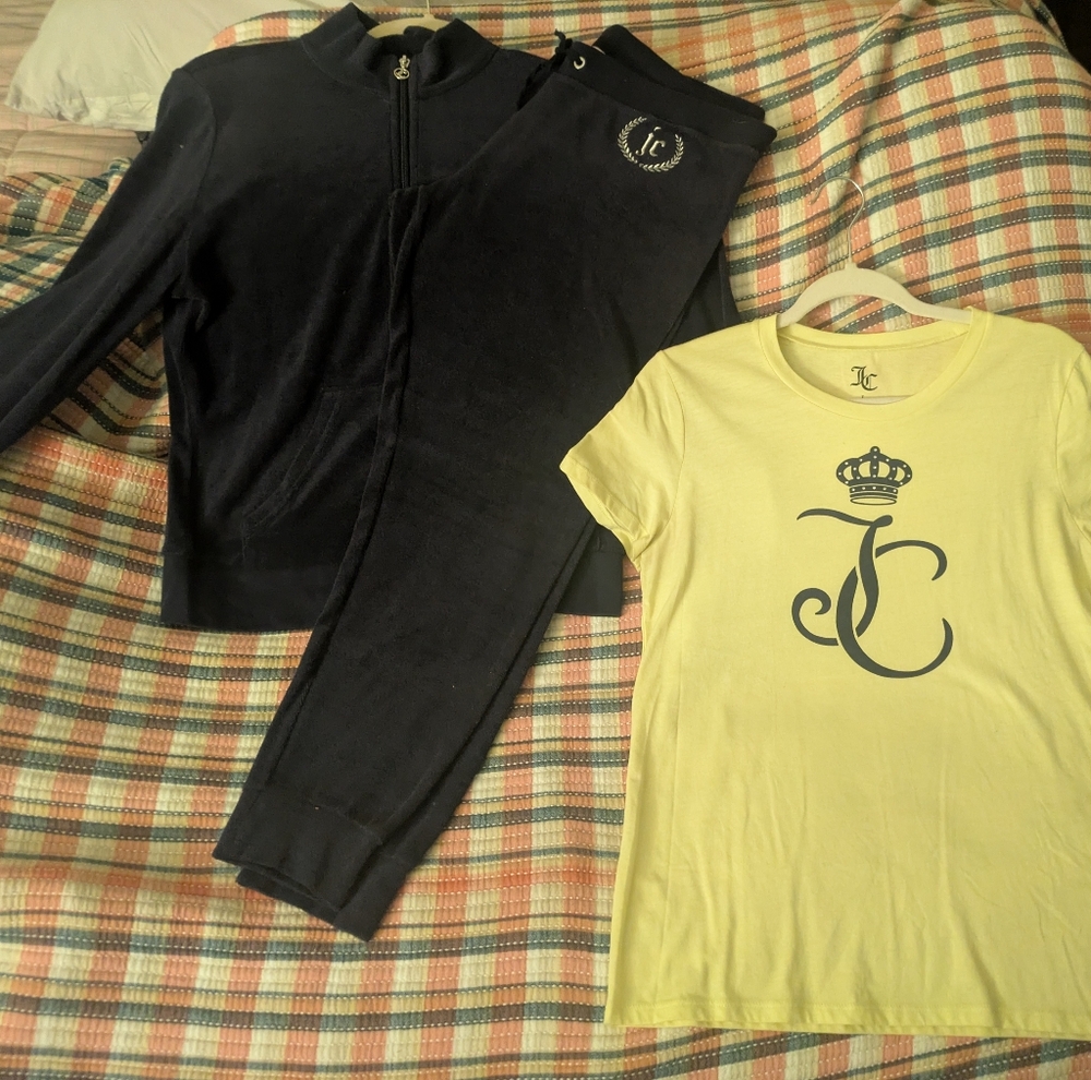 💛 💙 💛  WOMAN'S JUICY COUTURE!!!!Navy Blue Tracksuit and Yellow T-Shirt Set